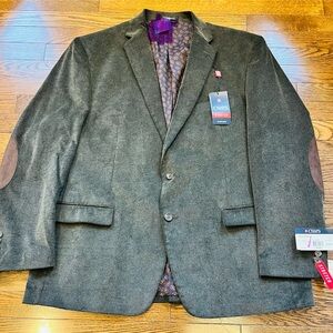 Chaps Grey Corduroy Stretch Blazer Sport Coat 46R BNWT Elbow Patch.